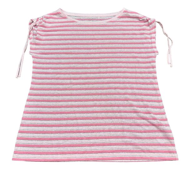 Talbots Shirt Women S Petite Pink Linen Blend Short Sleeve Cinched Shoulder - Picture 12 of 12